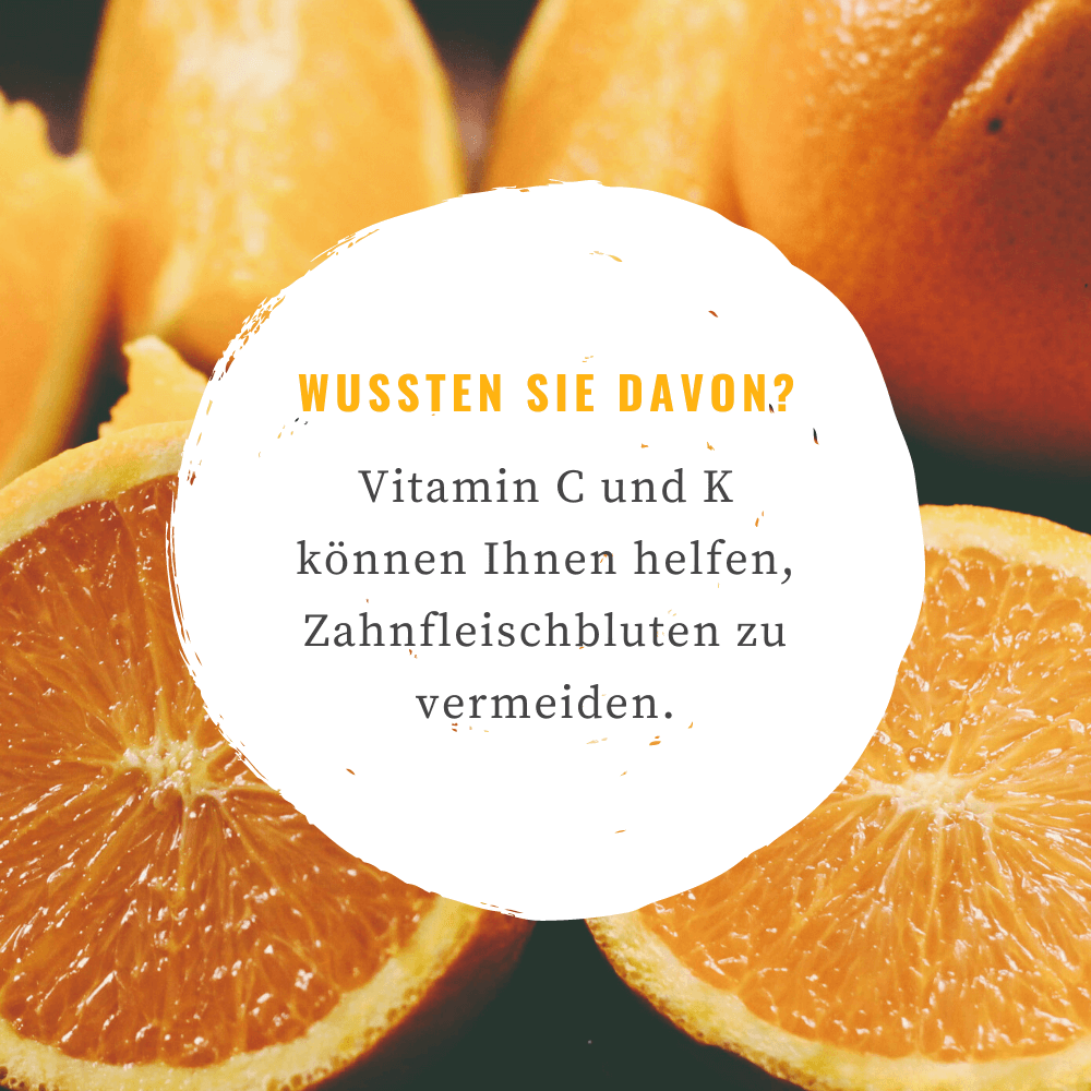 Orange mit einem Text über Zahnfleischbluten